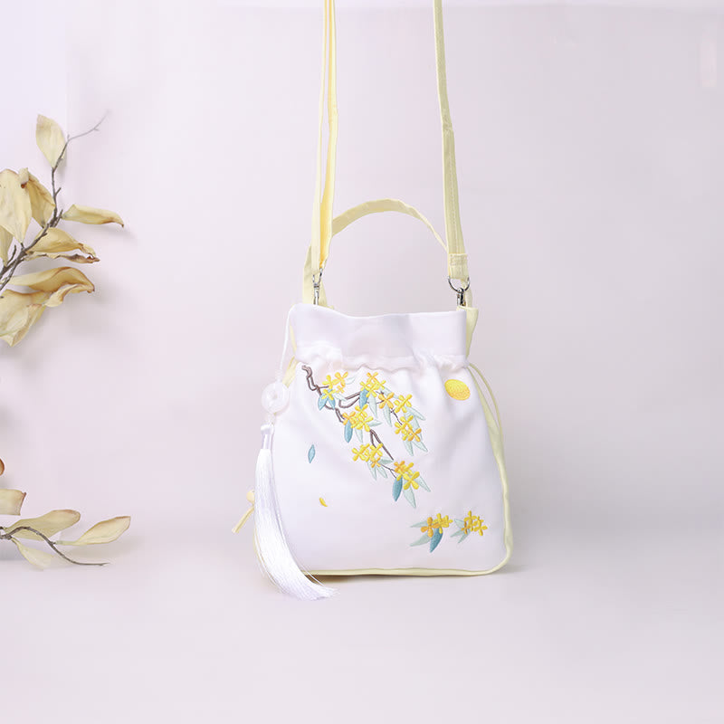 Sac fourre-tout en coton et lin brodé Osmanthus Pivoine 20 cm