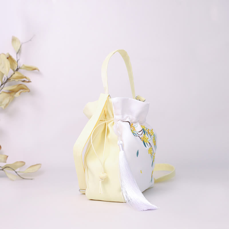Sac fourre-tout en coton et lin brodé Osmanthus Pivoine 20 cm