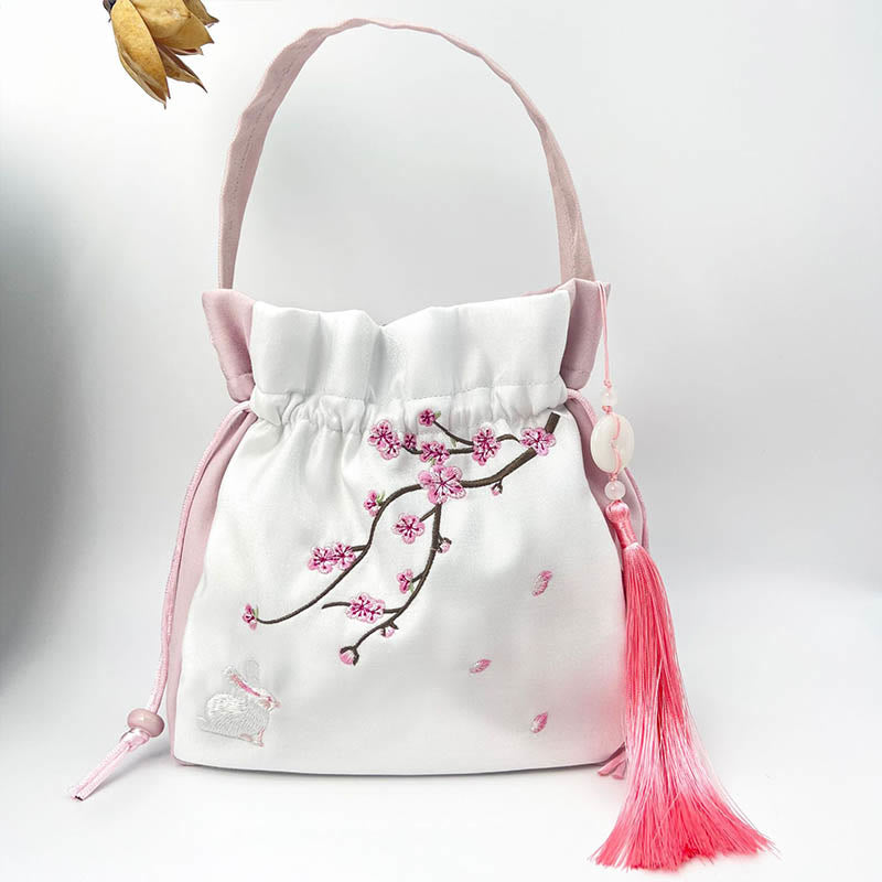 Sac fourre-tout en coton et lin brodé Osmanthus Pivoine 20 cm