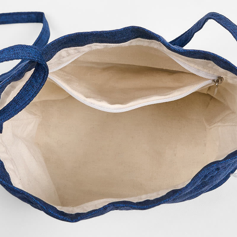 Sac à bandoulière en coton et lin bleu marine avec grue