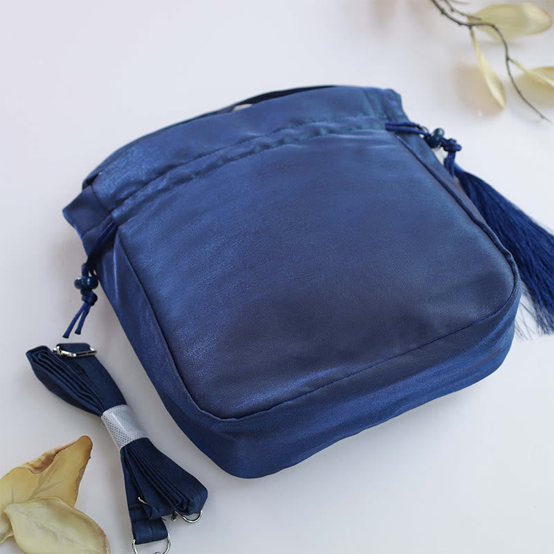 Sac fourre-tout en coton et lin avec broderie Lotus Koi 20 cm