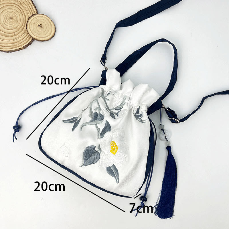 Sac fourre-tout en coton et lin avec broderie Lotus Koi 20 cm