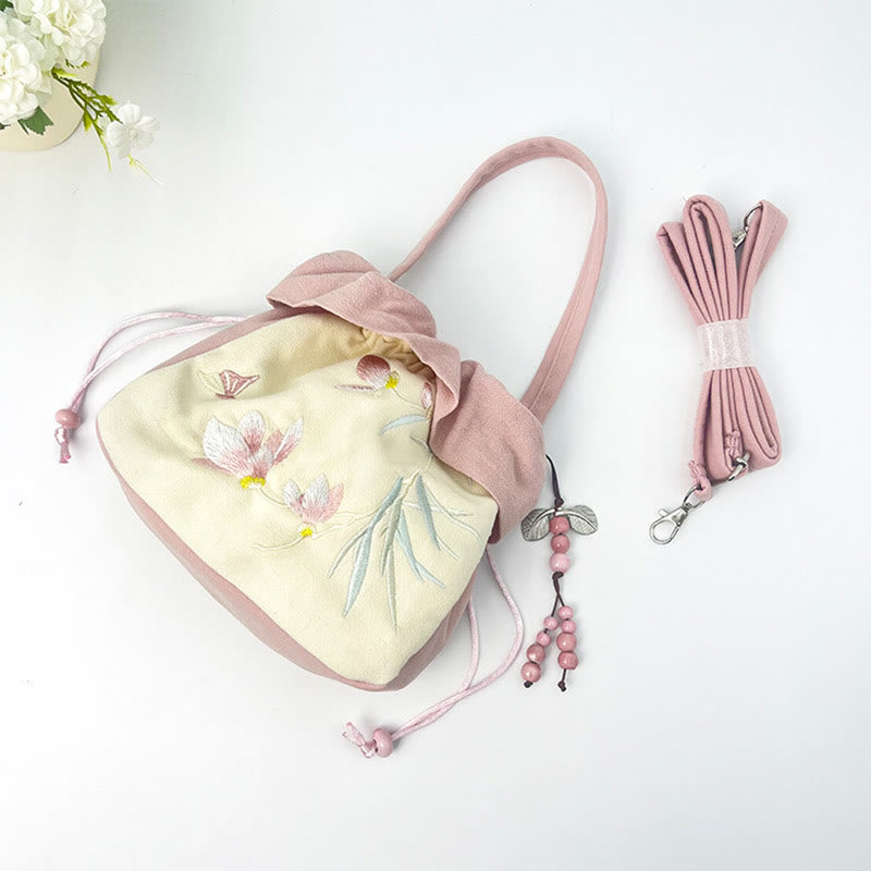 Sac fourre-tout en coton et lin avec broderie Lotus Spirituel 20 cm