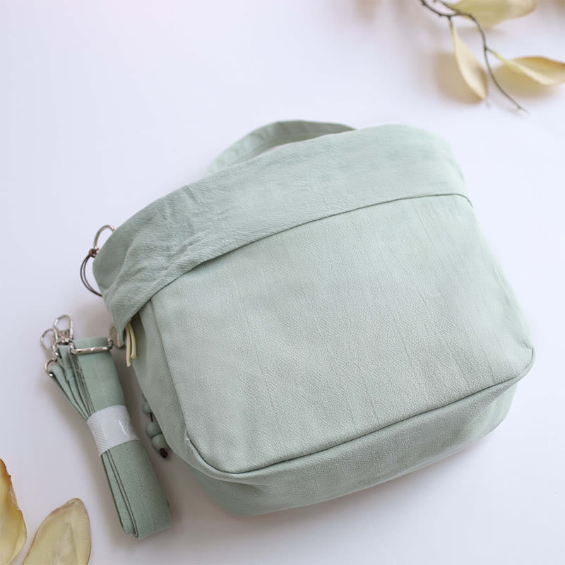 Sac fourre-tout en coton et lin avec broderie Lotus Spirituel 20 cm