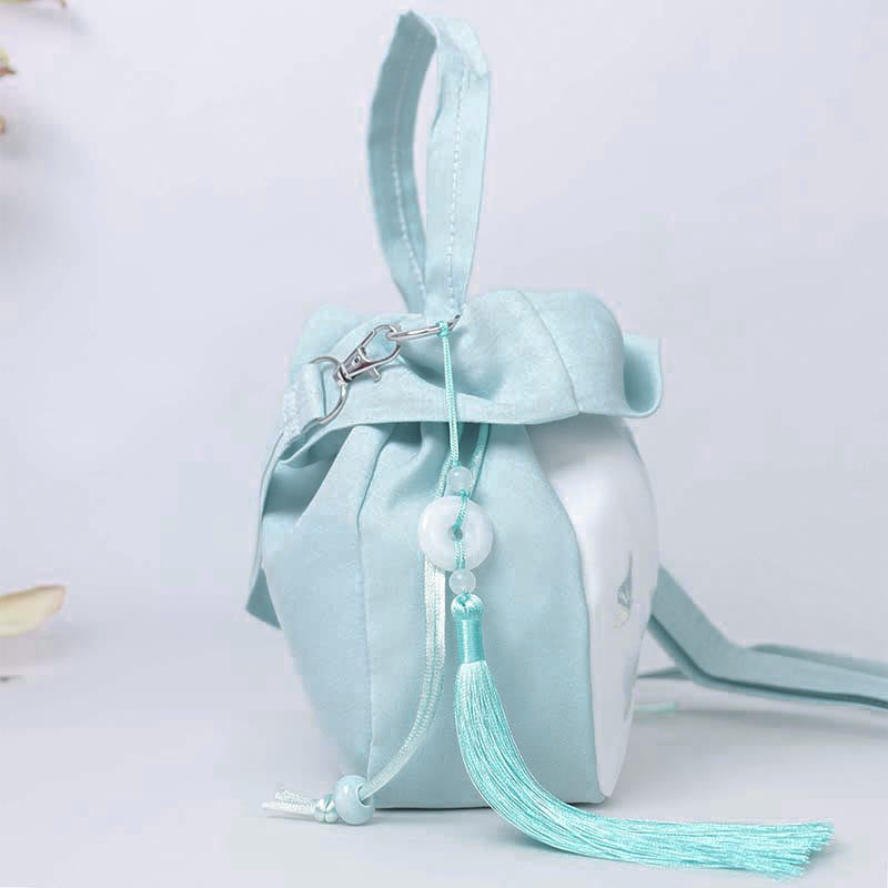 Sac fourre-tout en coton et lin avec broderie Lotus Spirituel 20 cm