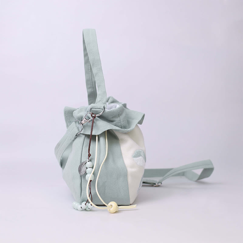 Sac fourre-tout en coton et lin avec broderie Lotus Spirituel 20 cm