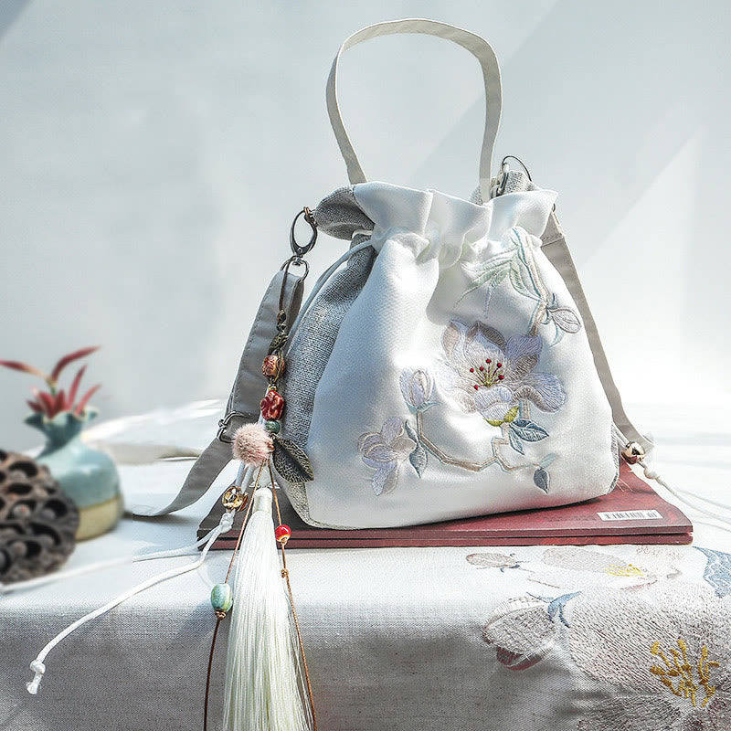 Sac fourre-tout de yoga en coton et lin avec motif fleur de prunier magnolia