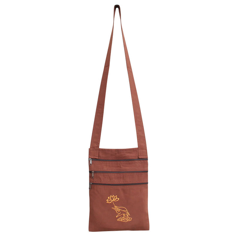 Sac à bandoulière de pratique spirituelle brodé en coton avec motif lotus