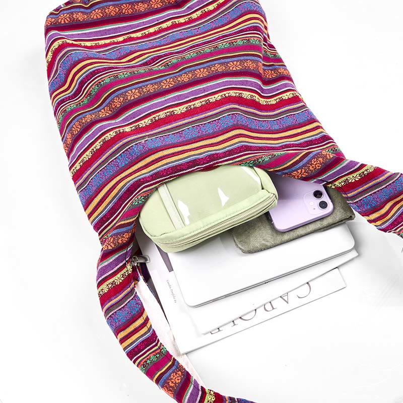 Sac bandoulière en coton à rayures | Sac de yoga résistant