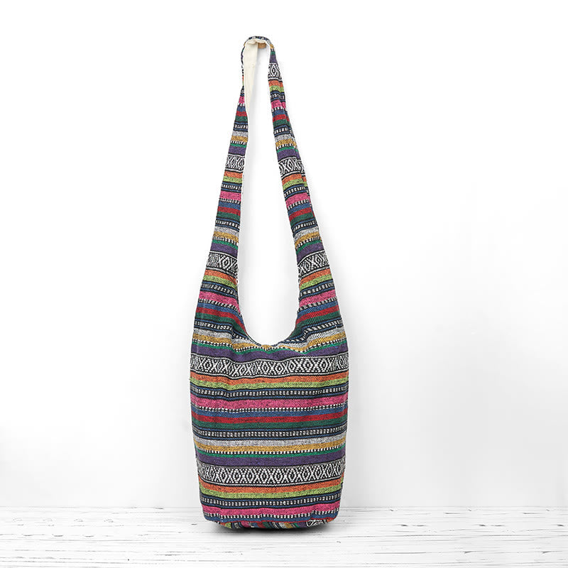 Sac bandoulière en coton à rayures | Sac de yoga résistant