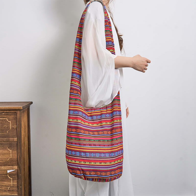 Sac bandoulière en coton à rayures | Sac de yoga résistant