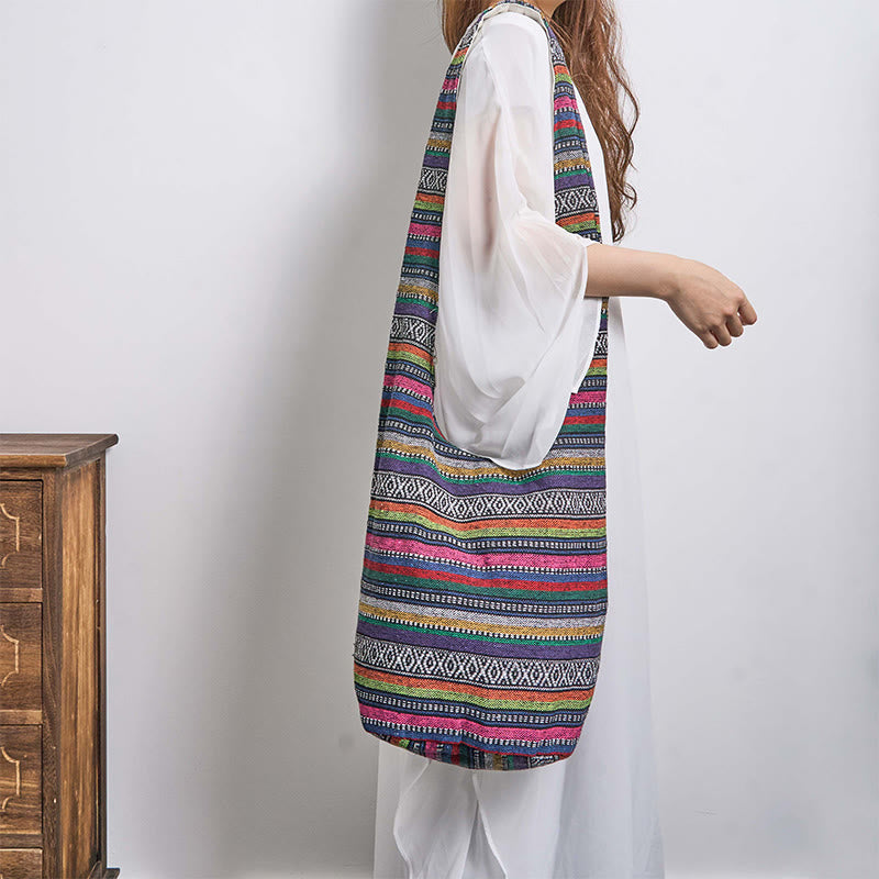 Sac bandoulière en coton à rayures | Sac de yoga résistant