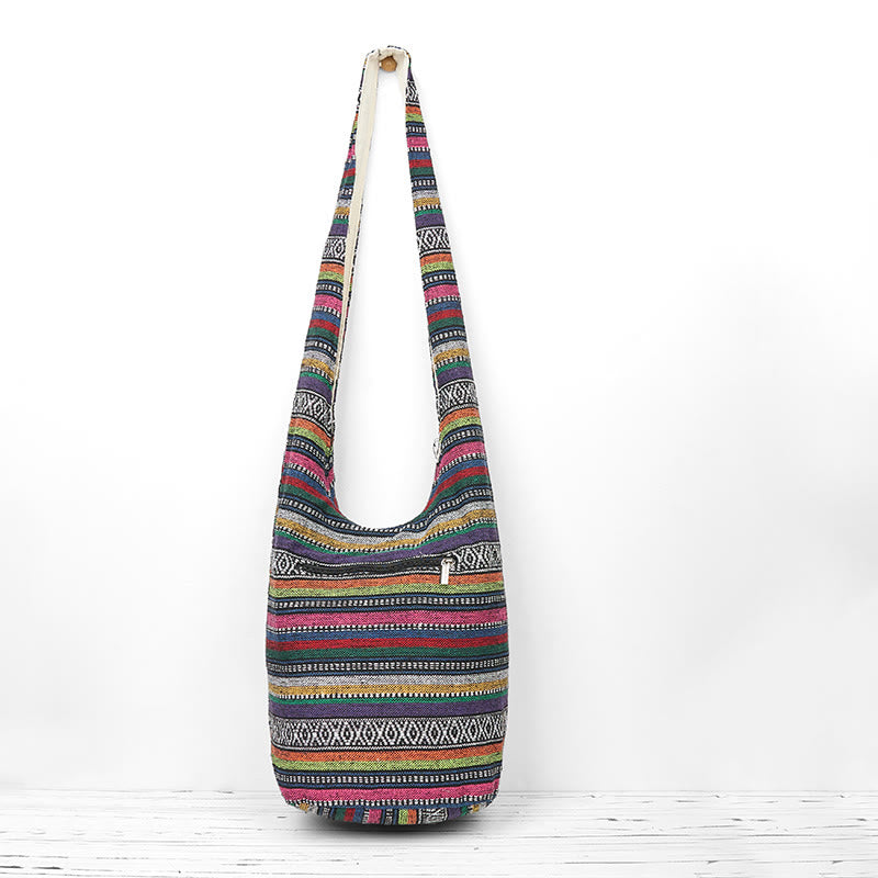 Sac bandoulière en coton à rayures | Sac de yoga résistant