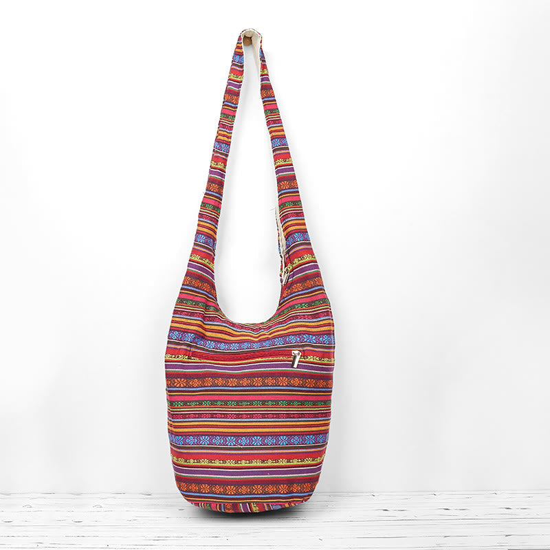 Sac bandoulière en coton à rayures | Sac de yoga résistant