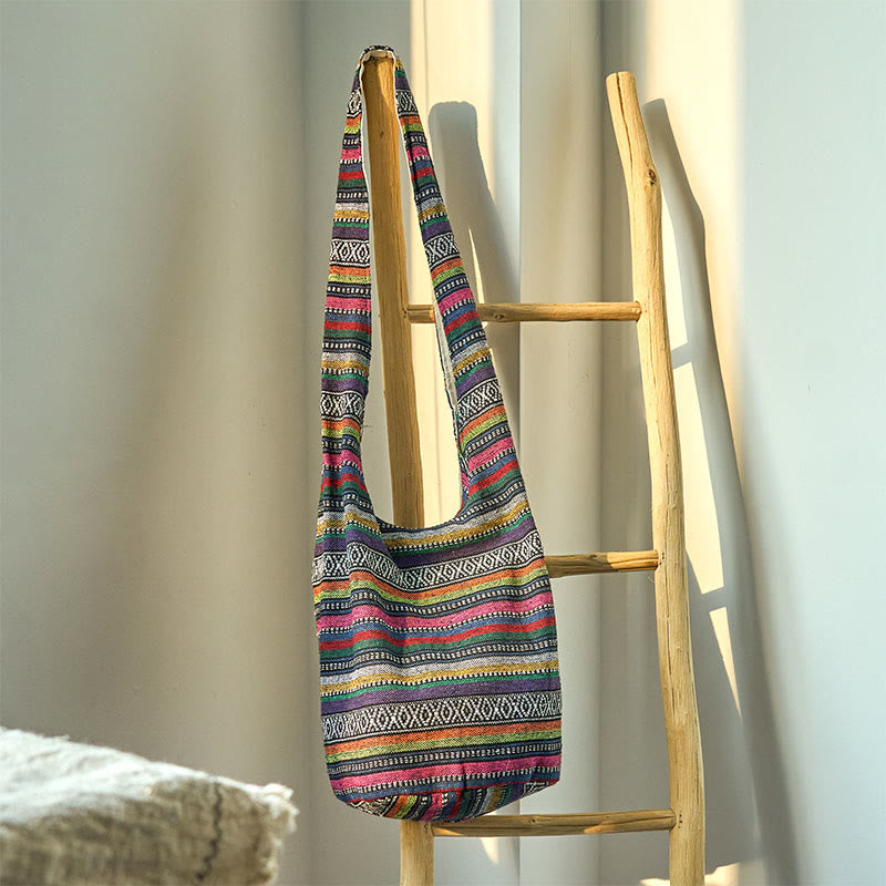 Sac bandoulière en coton à rayures | Sac de yoga résistant