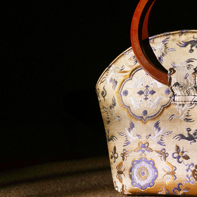 Sac à main spirituel avec poignée en bois de cerf et grue 19 cm pour l'harmonie