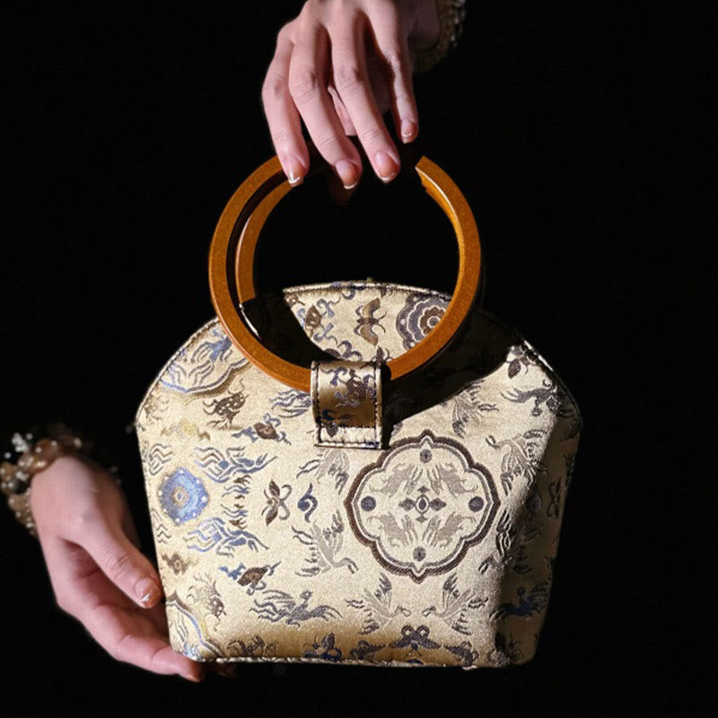 Sac à main spirituel avec poignée en bois de cerf et grue 19 cm pour l'harmonie