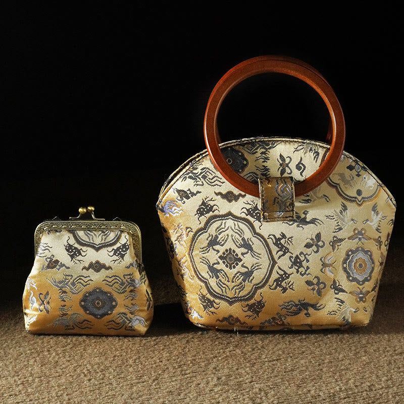 Sac à main spirituel avec poignée en bois de cerf et grue 19 cm pour l'harmonie