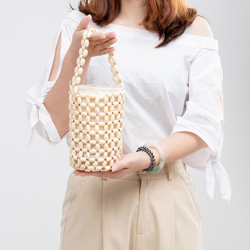 Sac à main en bois brut avec perles en bois pour accessoires spirituels