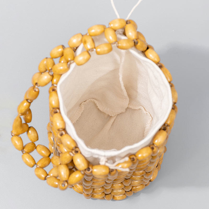 Sac à main en bois brut avec perles en bois pour accessoires spirituels