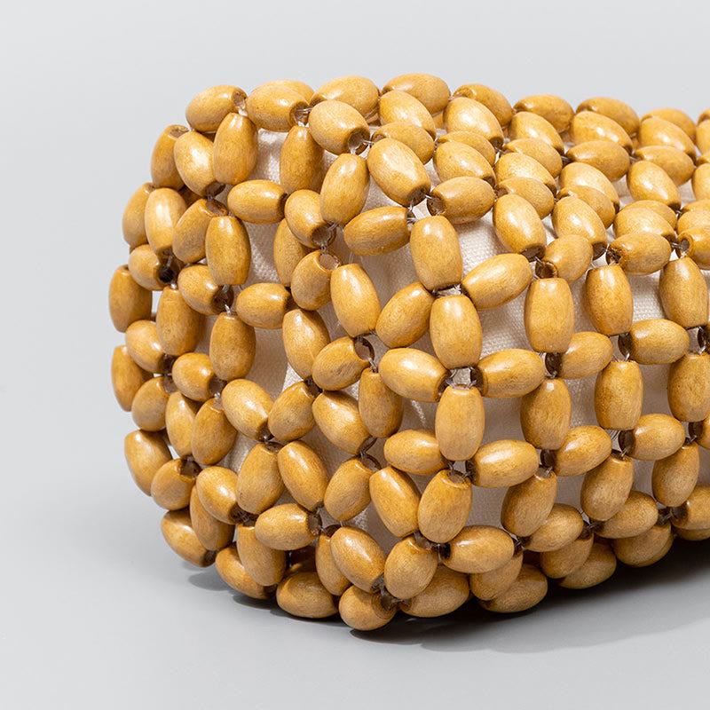 Sac à main en bois brut avec perles en bois pour accessoires spirituels