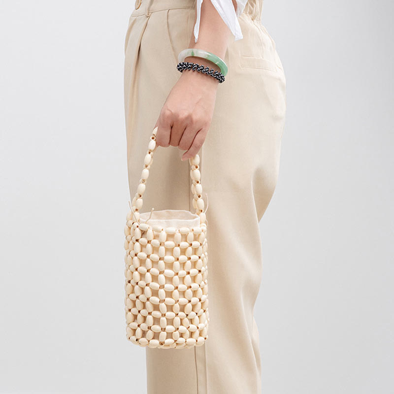 Sac à main en bois brut avec perles en bois pour accessoires spirituels