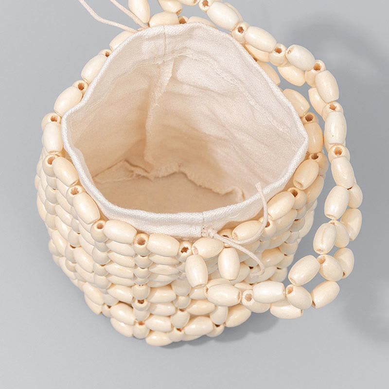Sac à main en bois brut avec perles en bois pour accessoires spirituels
