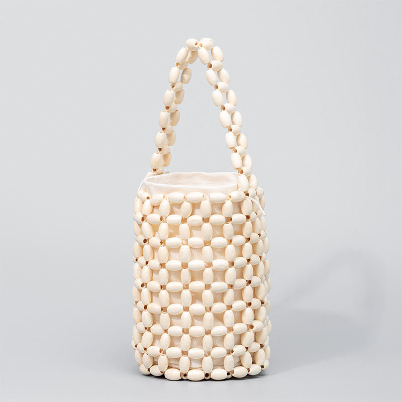 Sac à main en bois brut avec perles en bois pour accessoires spirituels