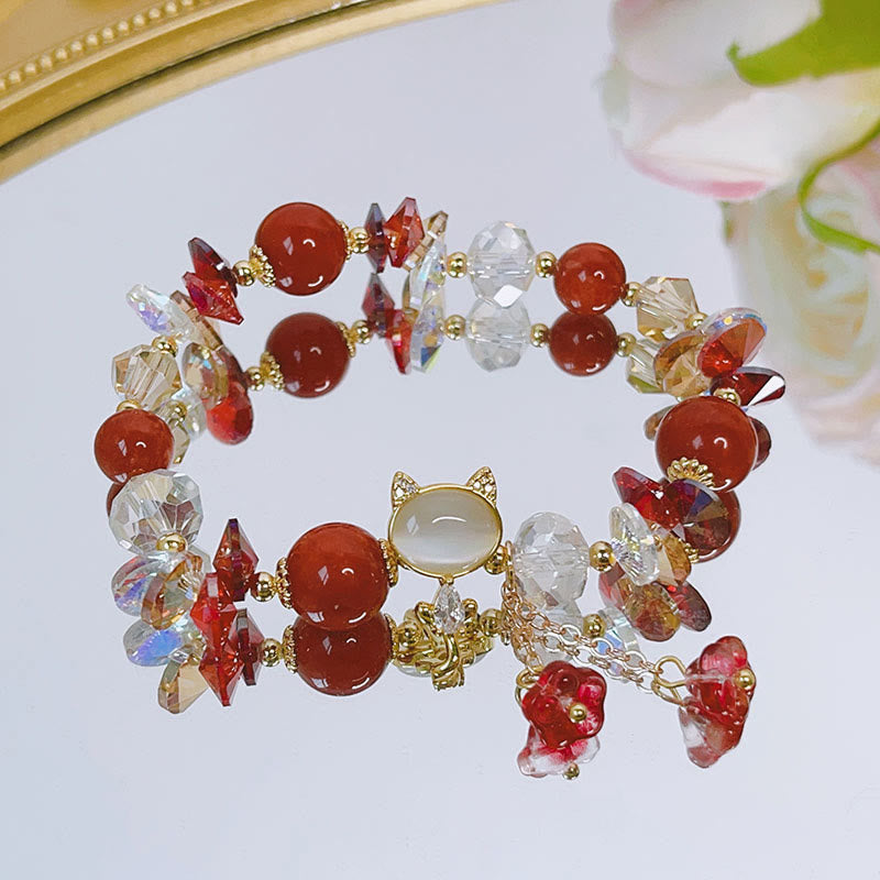 Bracelet d'équilibre en cristal de chat avec améthyste vert rouge