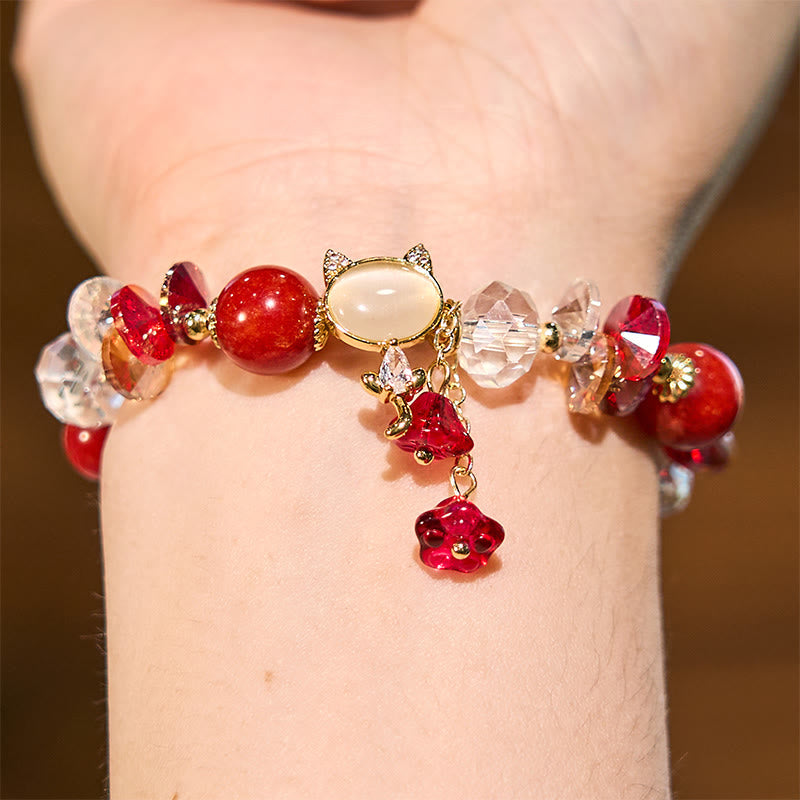 Bracelet d'équilibre en cristal de chat avec améthyste vert rouge