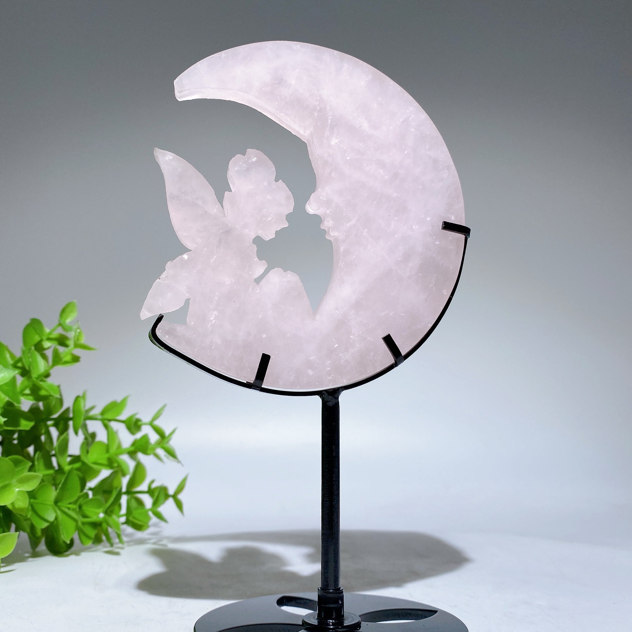 Crystal Fairy on Moon Carving Figurine 4in Healing