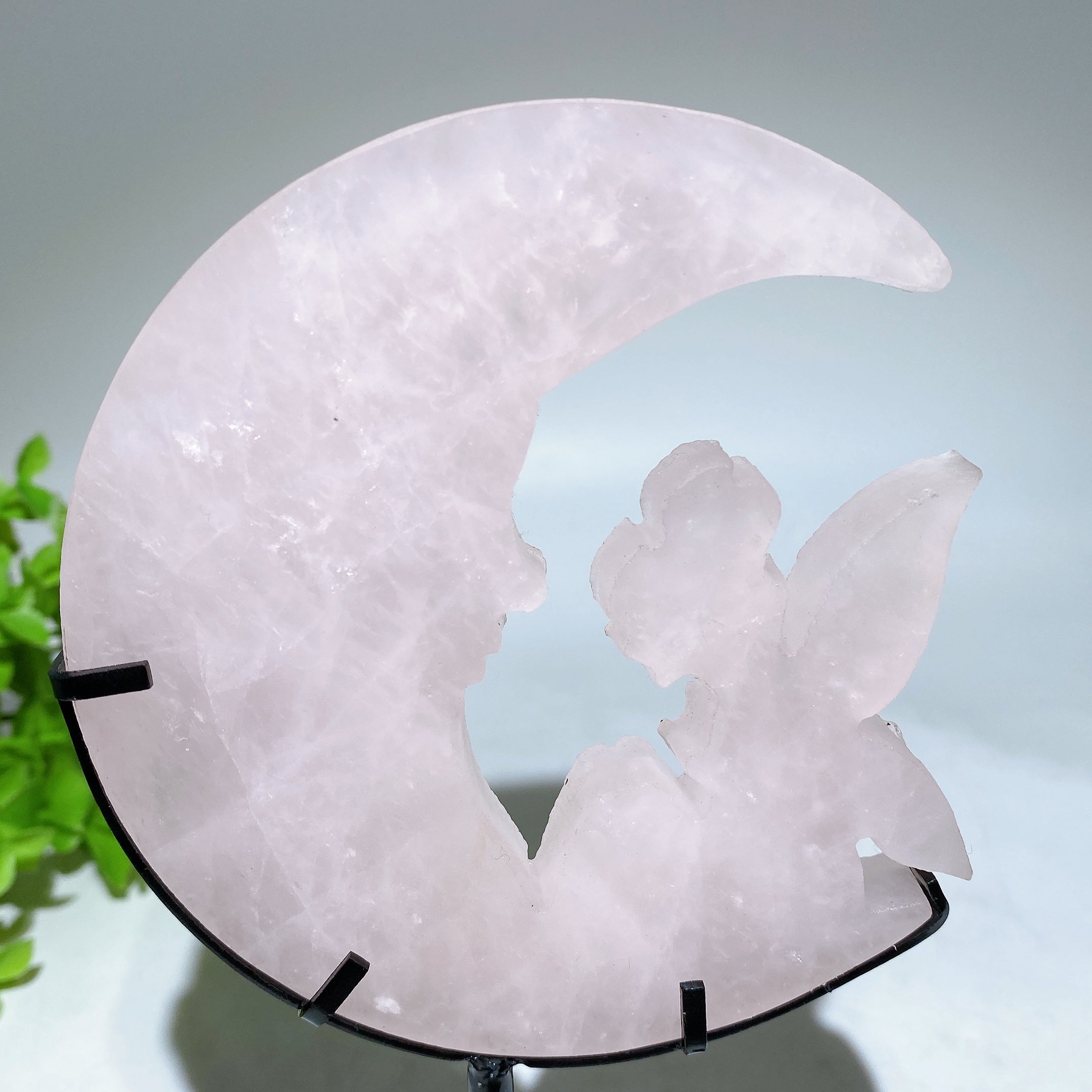 Crystal Fairy on Moon Carving Figurine 4in Healing