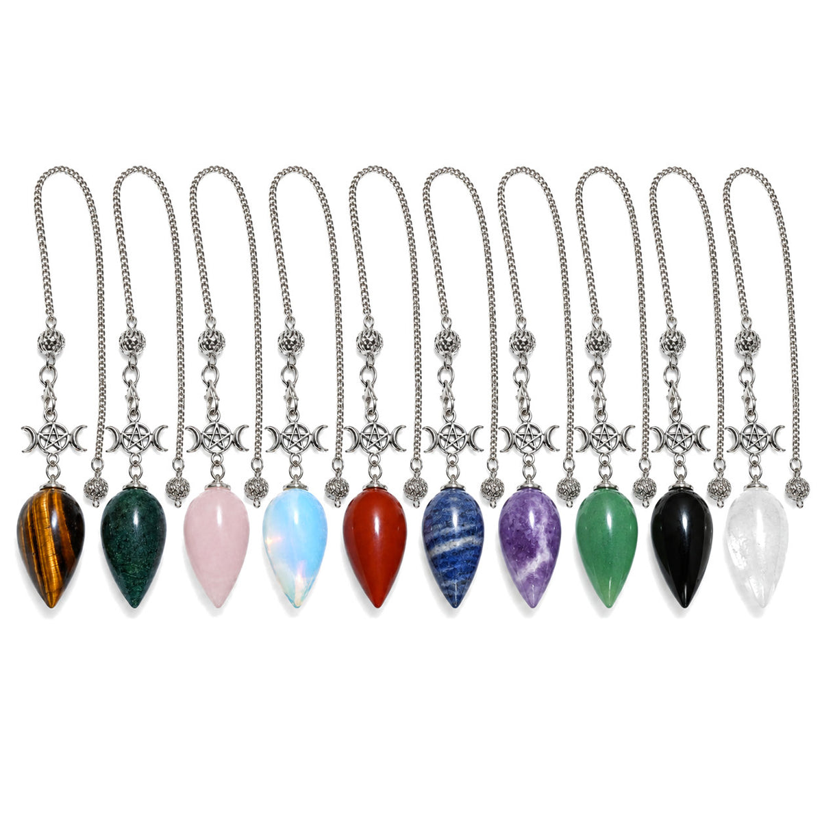 25cm Crystal Healing Pendulum for Energy & Chakra Balance, every variant on a white background