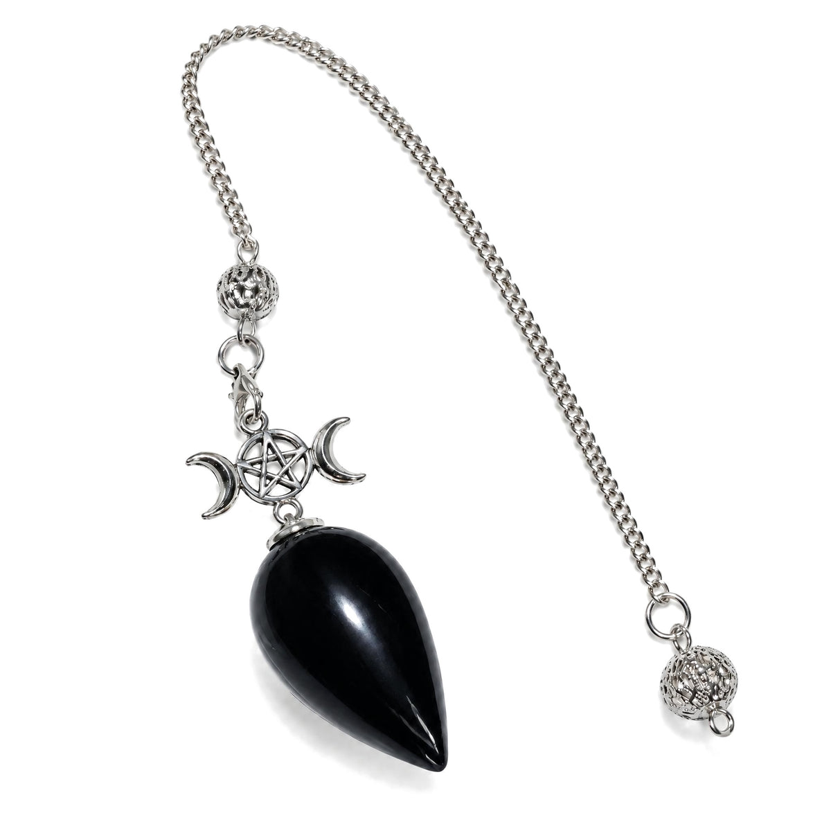 25cm Crystal Healing Pendulum for Energy & Chakra Balance, Black Obsidian, on a white background