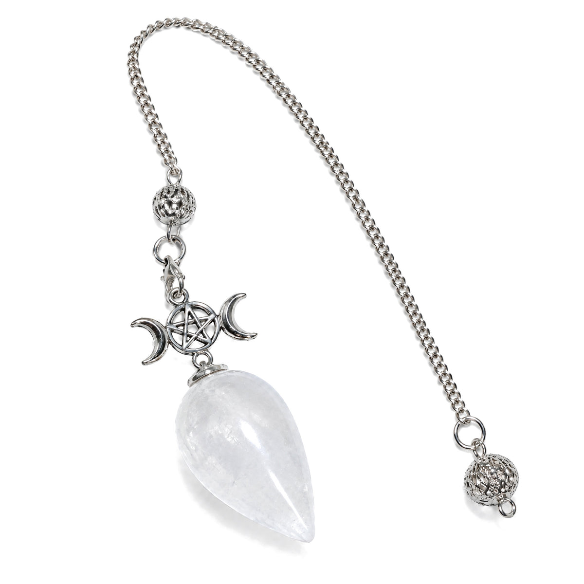 25cm Crystal Healing Pendulum for Energy & Chakra Balance, Clear Quartz, on a white background