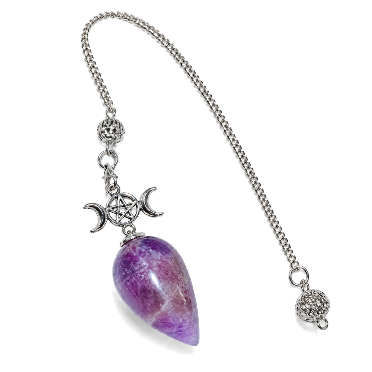 25cm Crystal Healing Pendulum for Energy & Chakra Balance, Dream Amethyst, on a white background