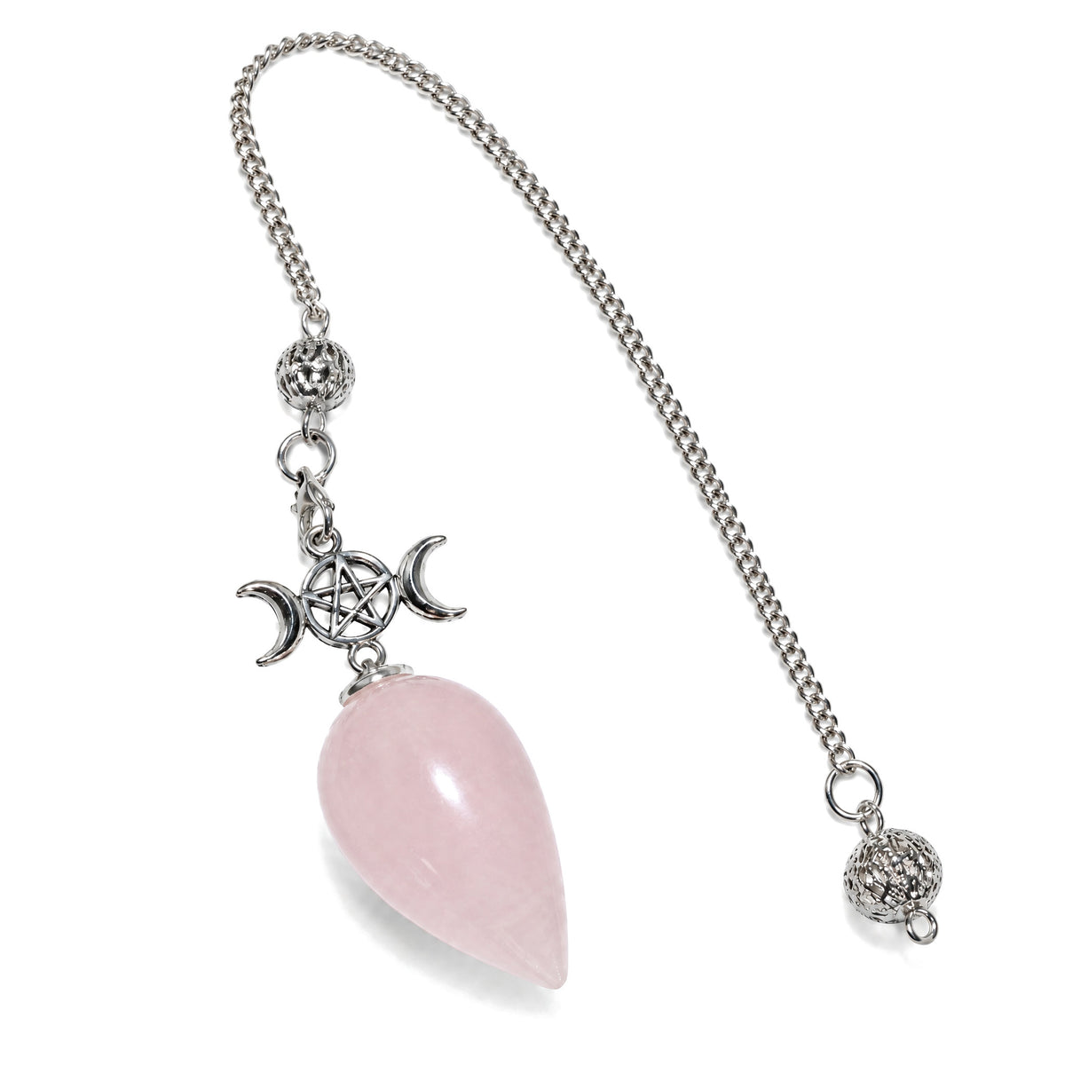 25cm Crystal Healing Pendulum for Energy & Chakra Balance, Rose Quartz, on a white background