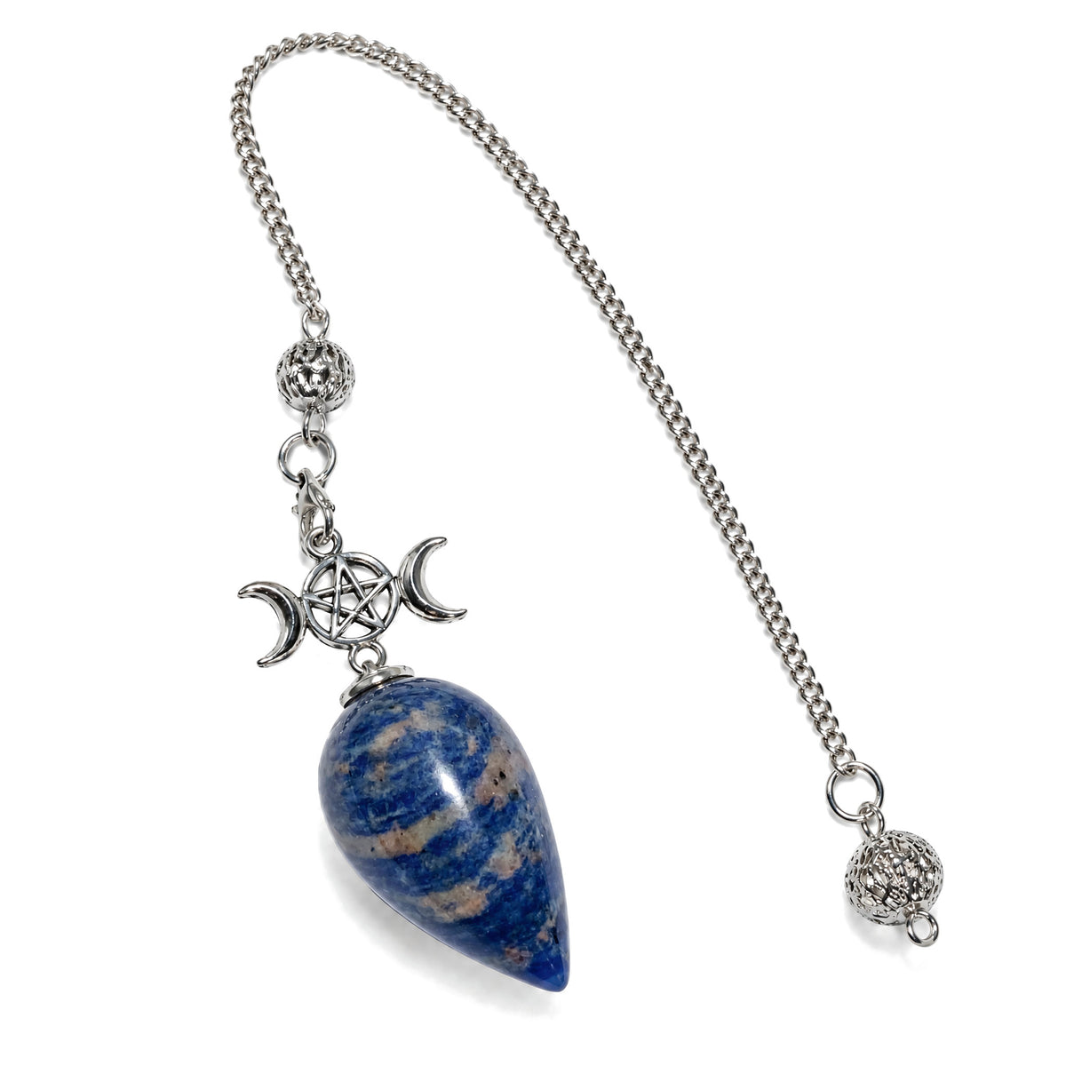 25cm Crystal Healing Pendulum for Energy & Chakra Balance, Sodlaite, on a white background
