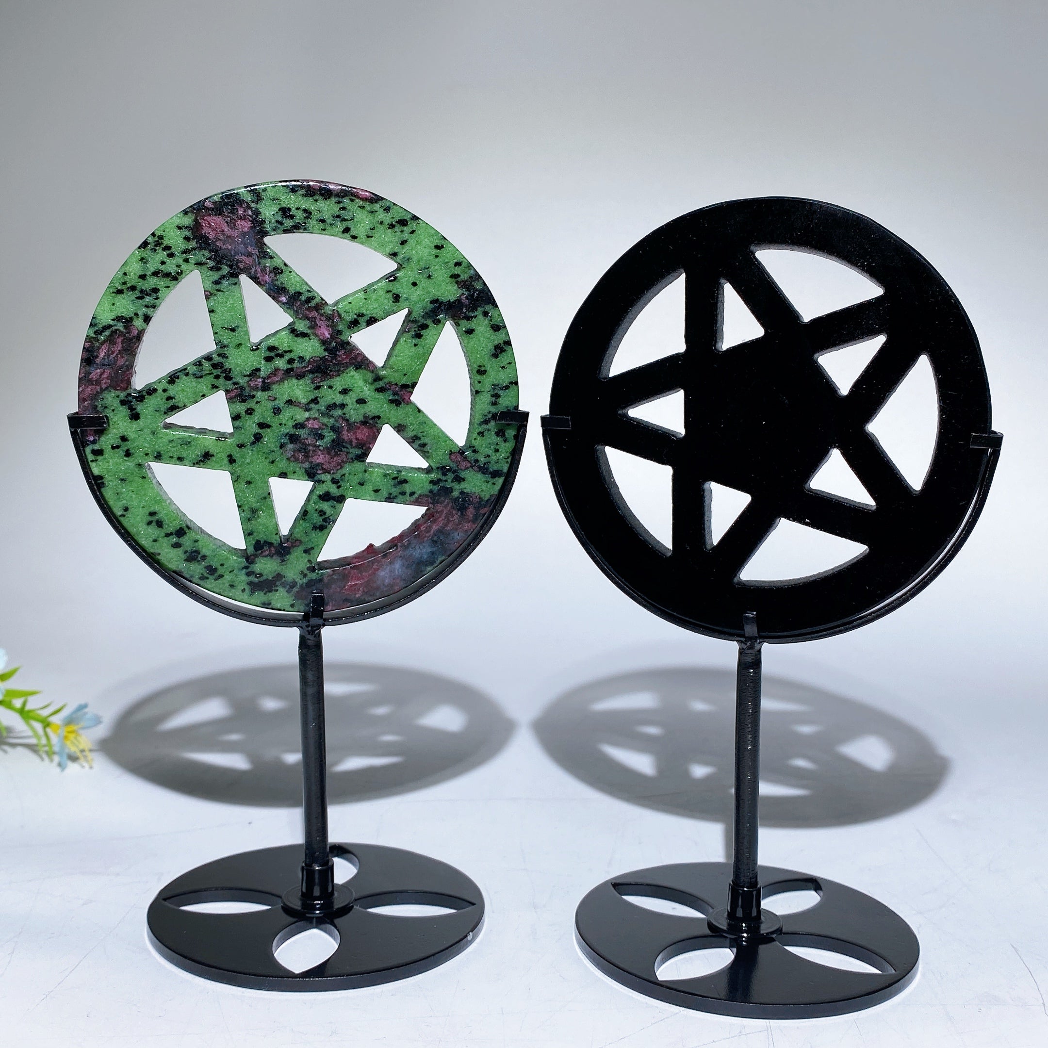 Crystal Pentacle Carving 3.8" with Stand for Healing