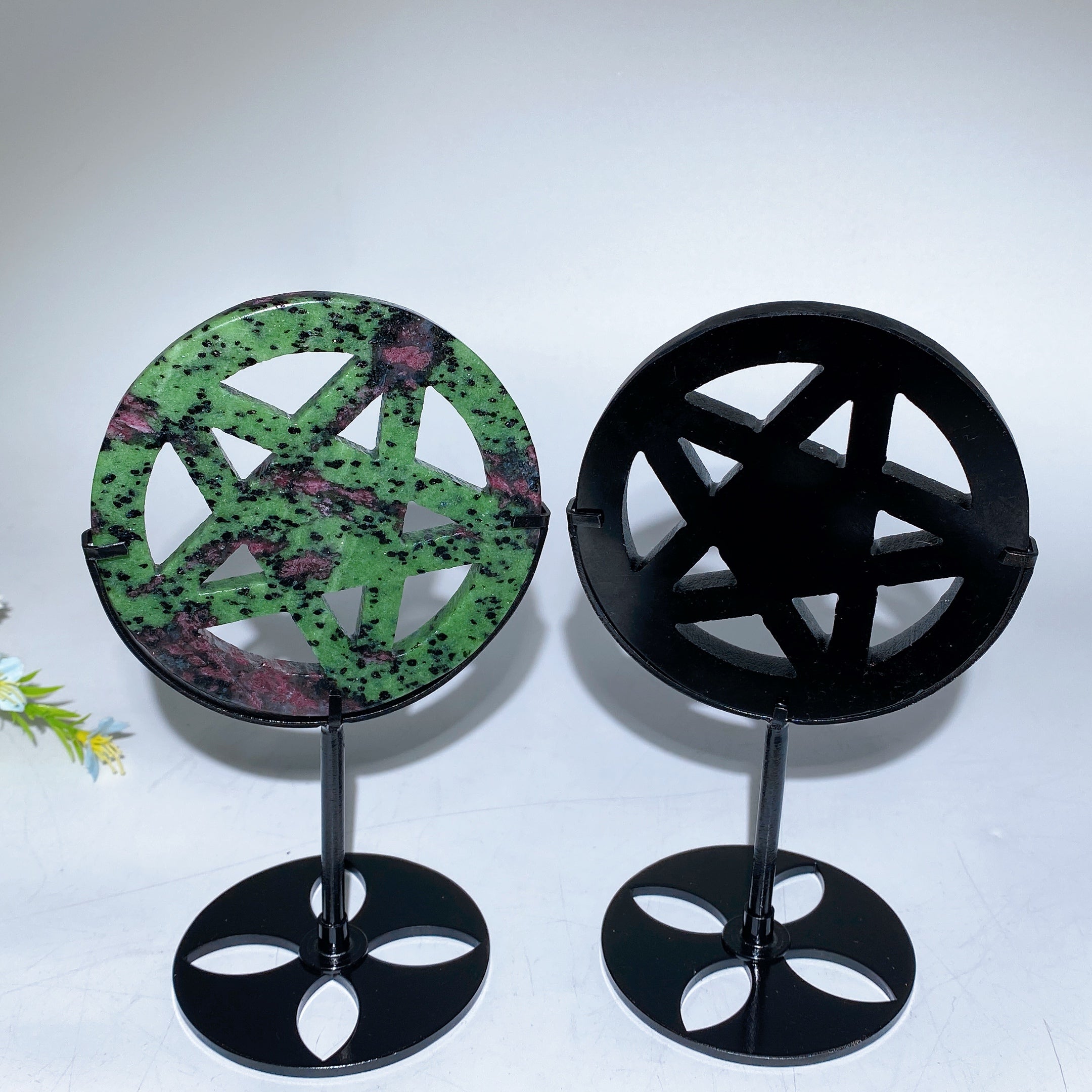 Crystal Pentacle Carving 3.8" with Stand for Healing