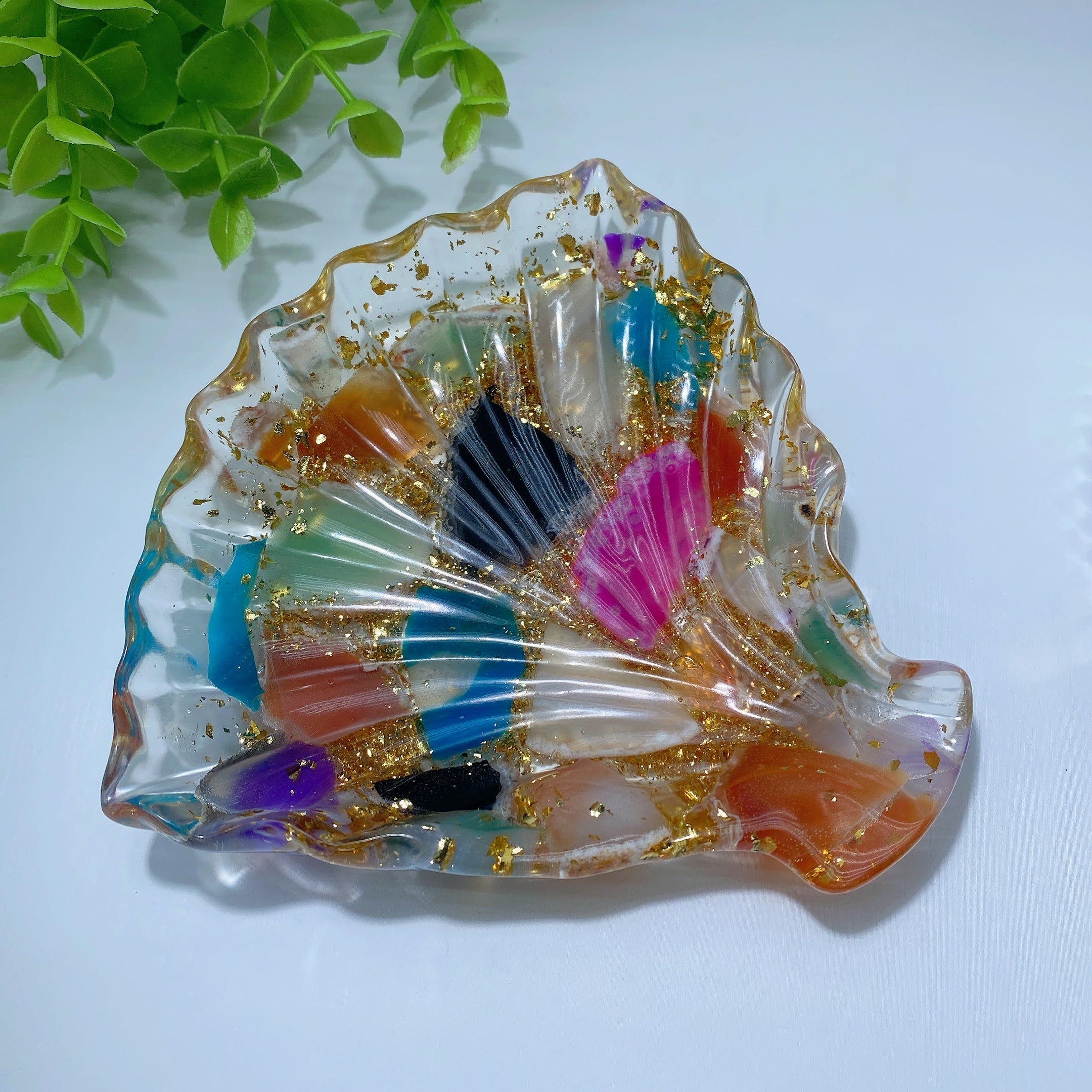 Crystal Resin Shell Bowl with Colorful Agate Chips - 4.7 Inch