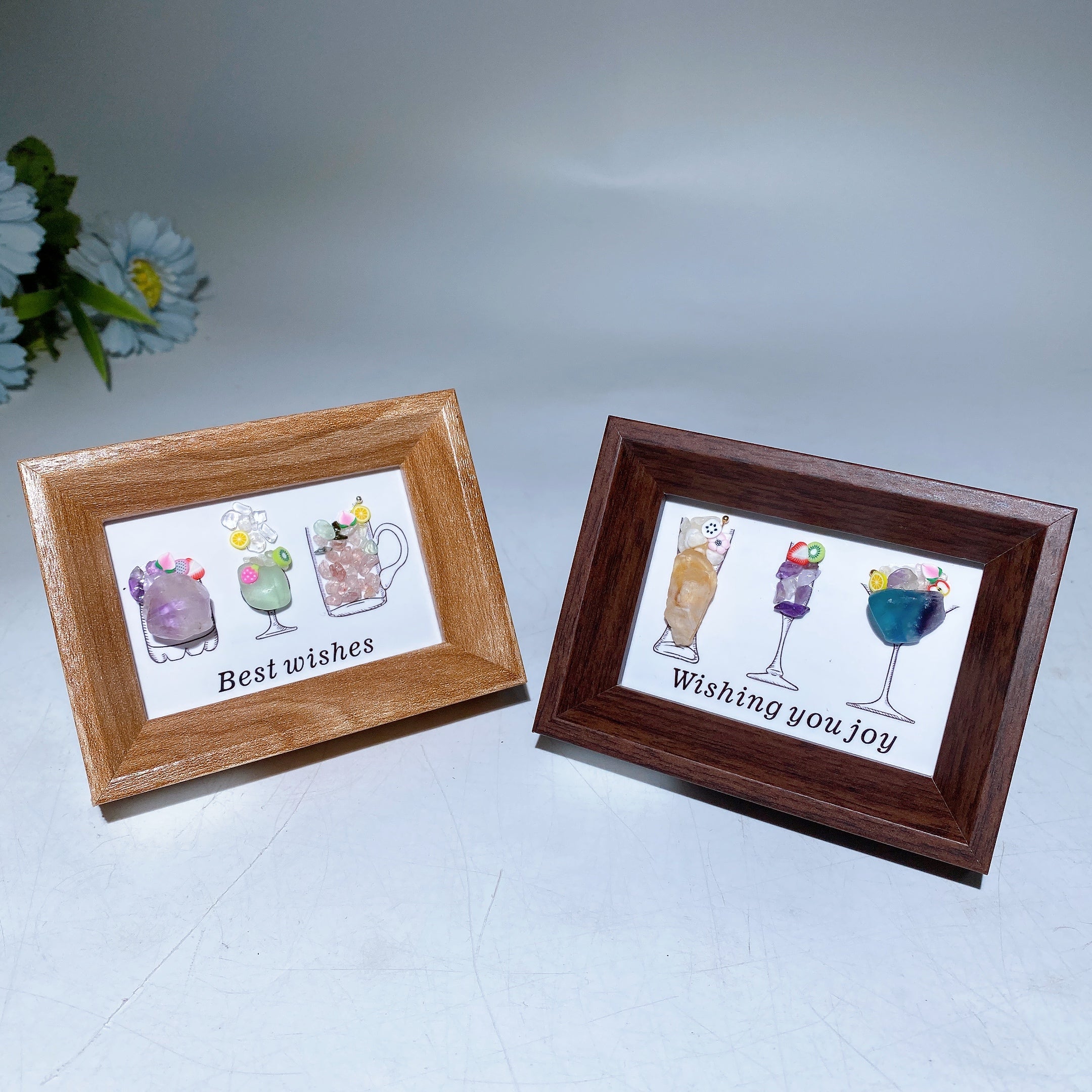 Crystal Scenery in Wooden Frame 8x10cm for Healing Decor