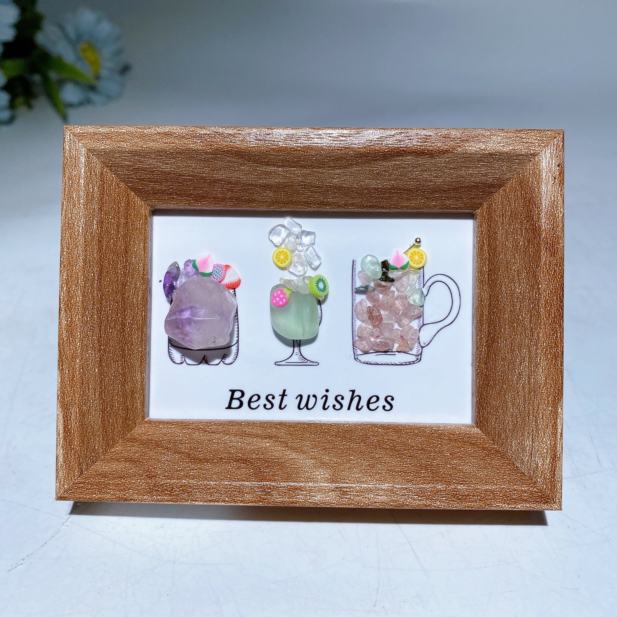Crystal Scenery in Wooden Frame 8x10cm for Healing Decor