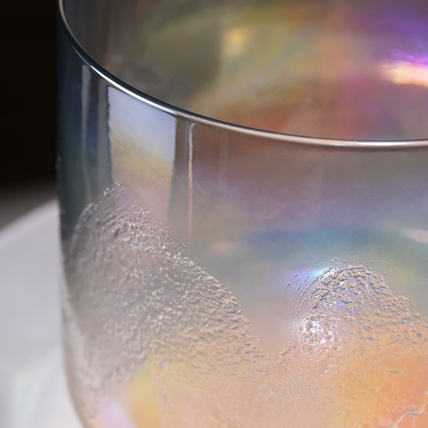 Metallic tumbler with condensation, featured in Crystal Singing Bowl Dawn Sand