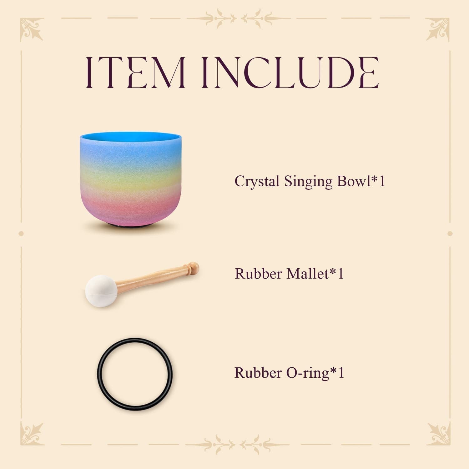 Rainbow-colored Crystal Singing Bowl G Note for Sound Healing with mallet and O-ring