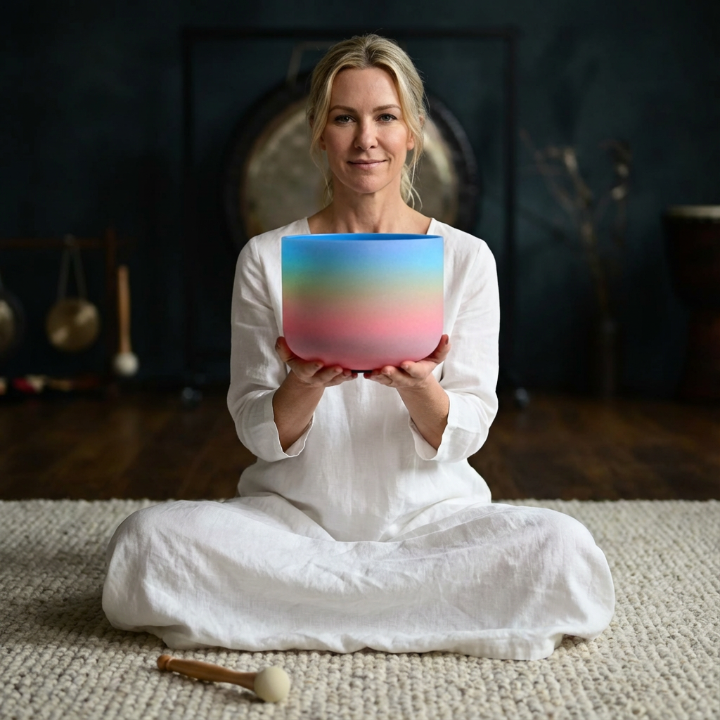 Bol chantant en cristal note sol arc-en-ciel - Chakra de la gorge