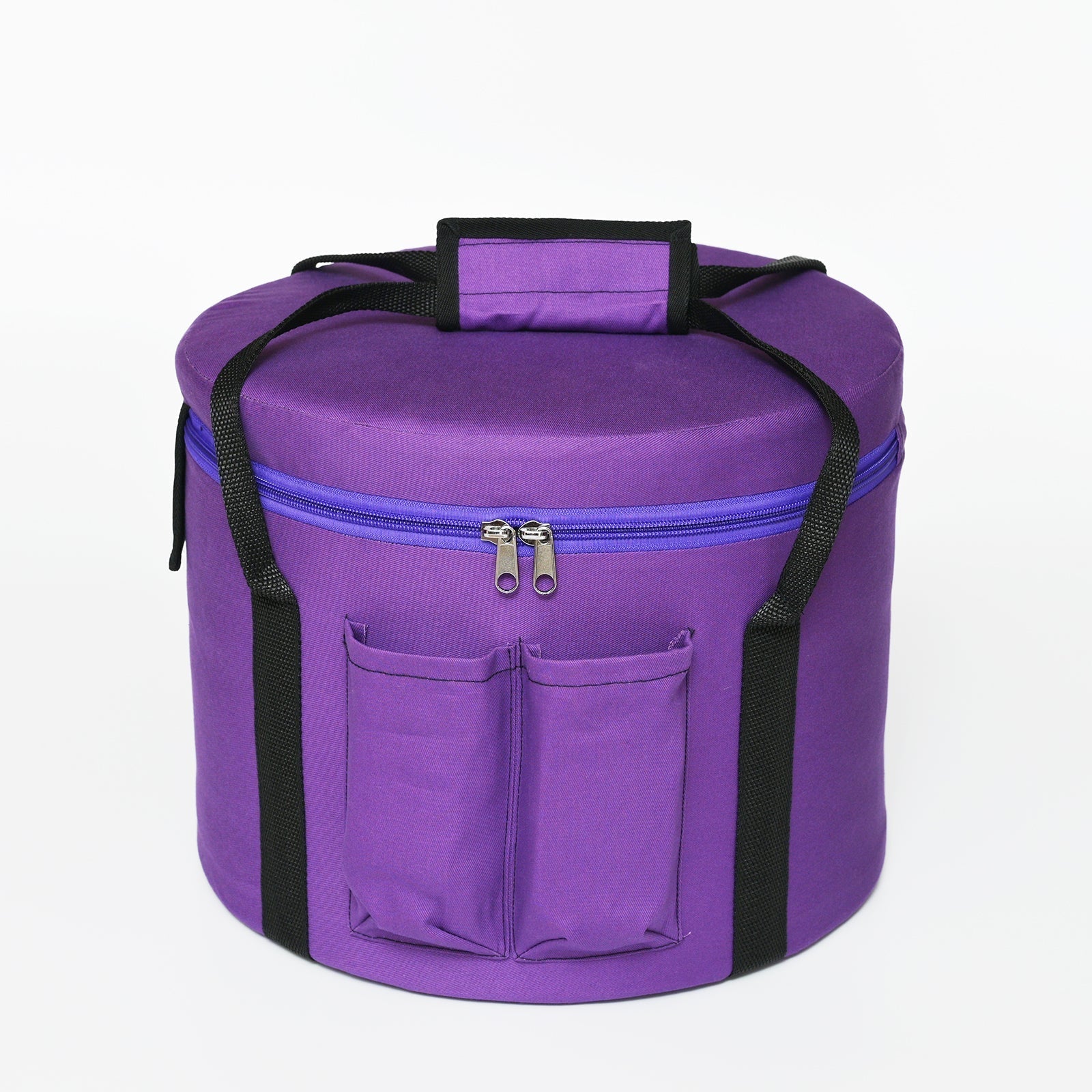 Purple cylindrical carrying case with pockets and straps for Crystal Singing Bowl