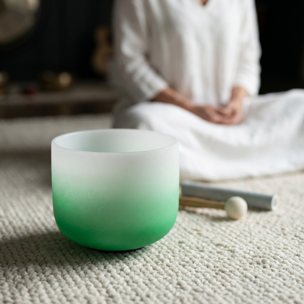 Bol chantant en cristal - Bol de méditation note Fa pour le chakra du cœur