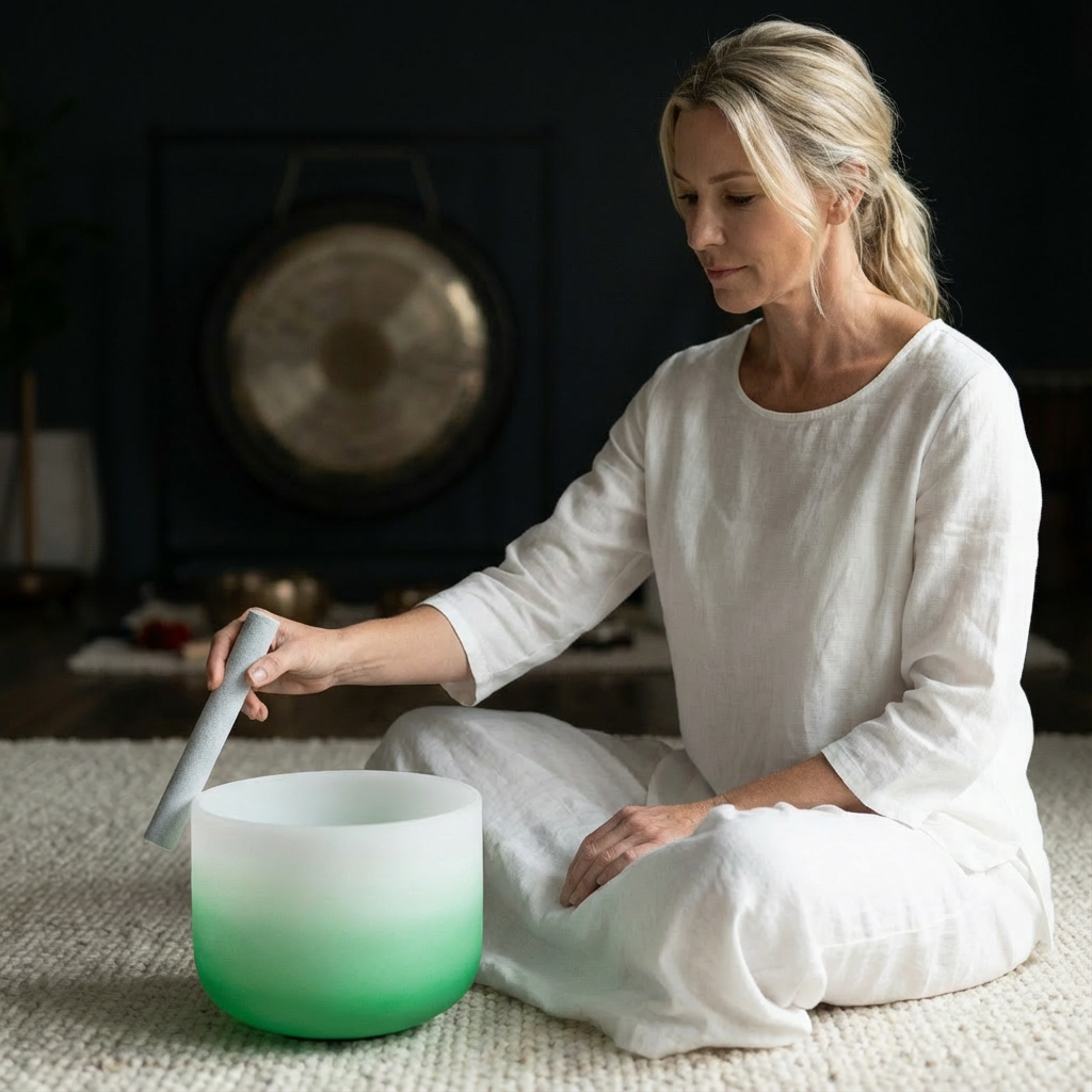 Bol chantant en cristal - Bol de méditation note Fa pour le chakra du cœur