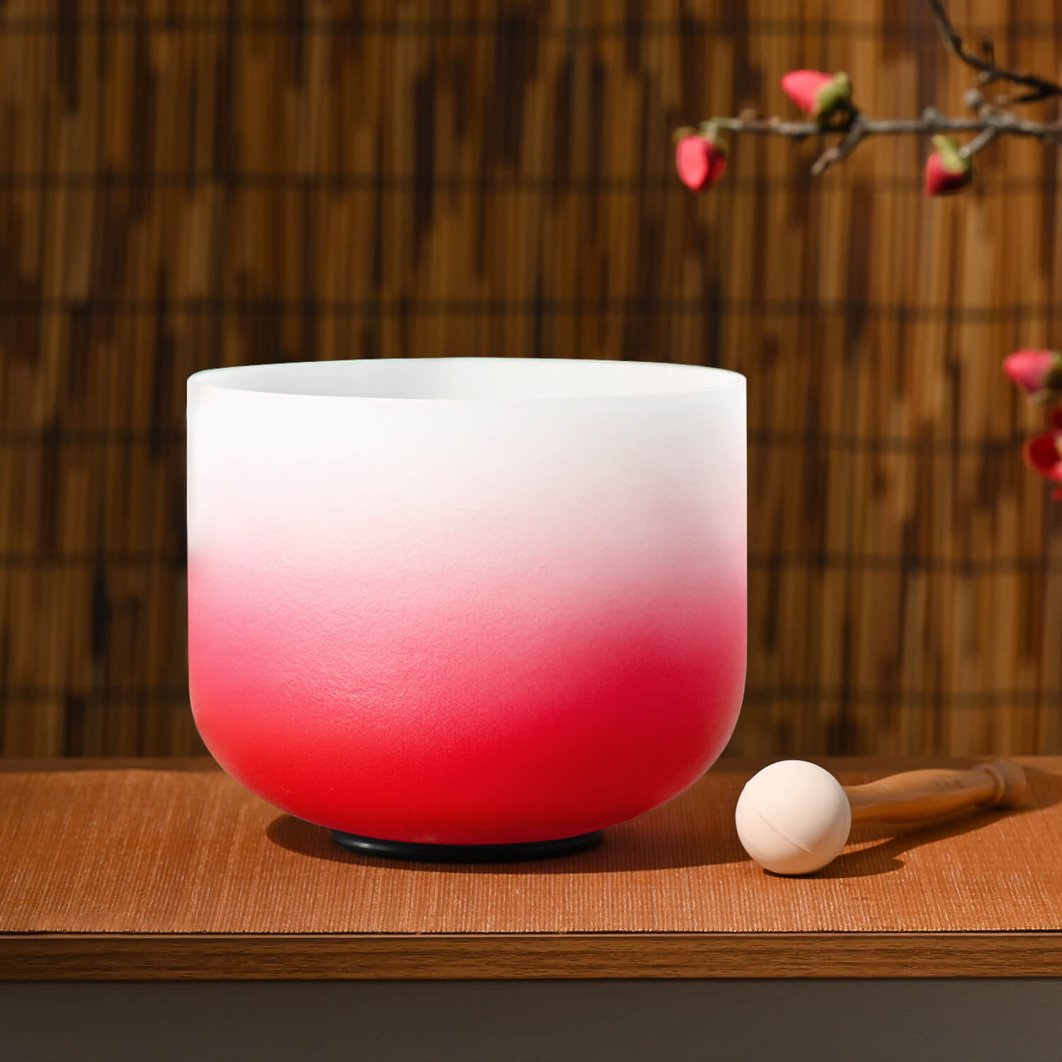 White and red gradient frosted glass bowl for Root Chakra meditation and healing